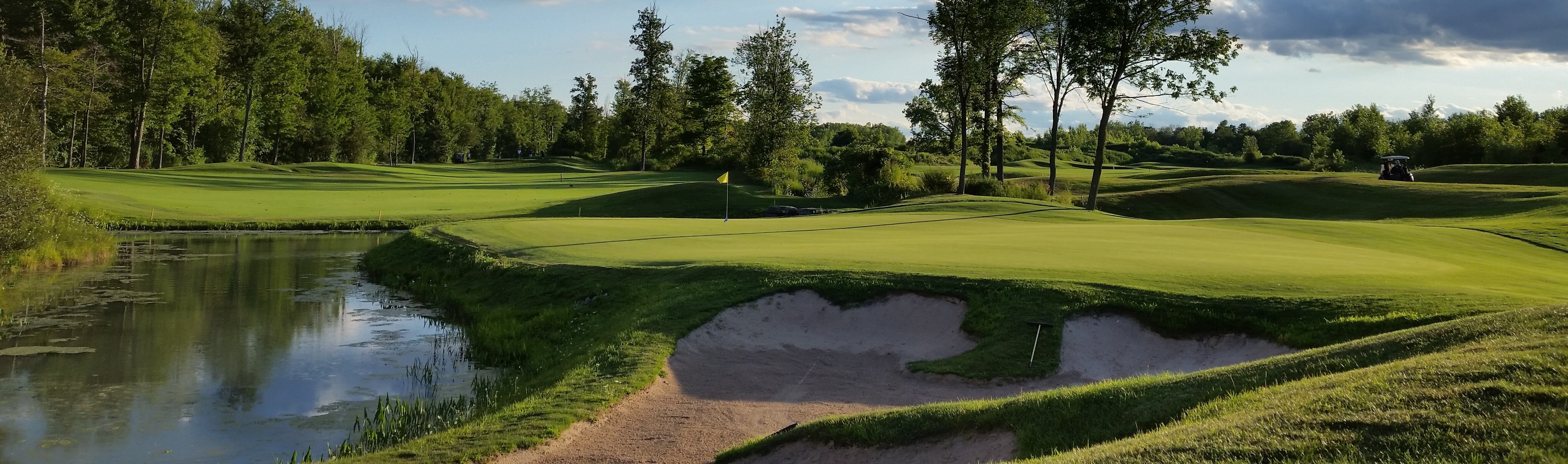 Image of golf ball on tee on grass.